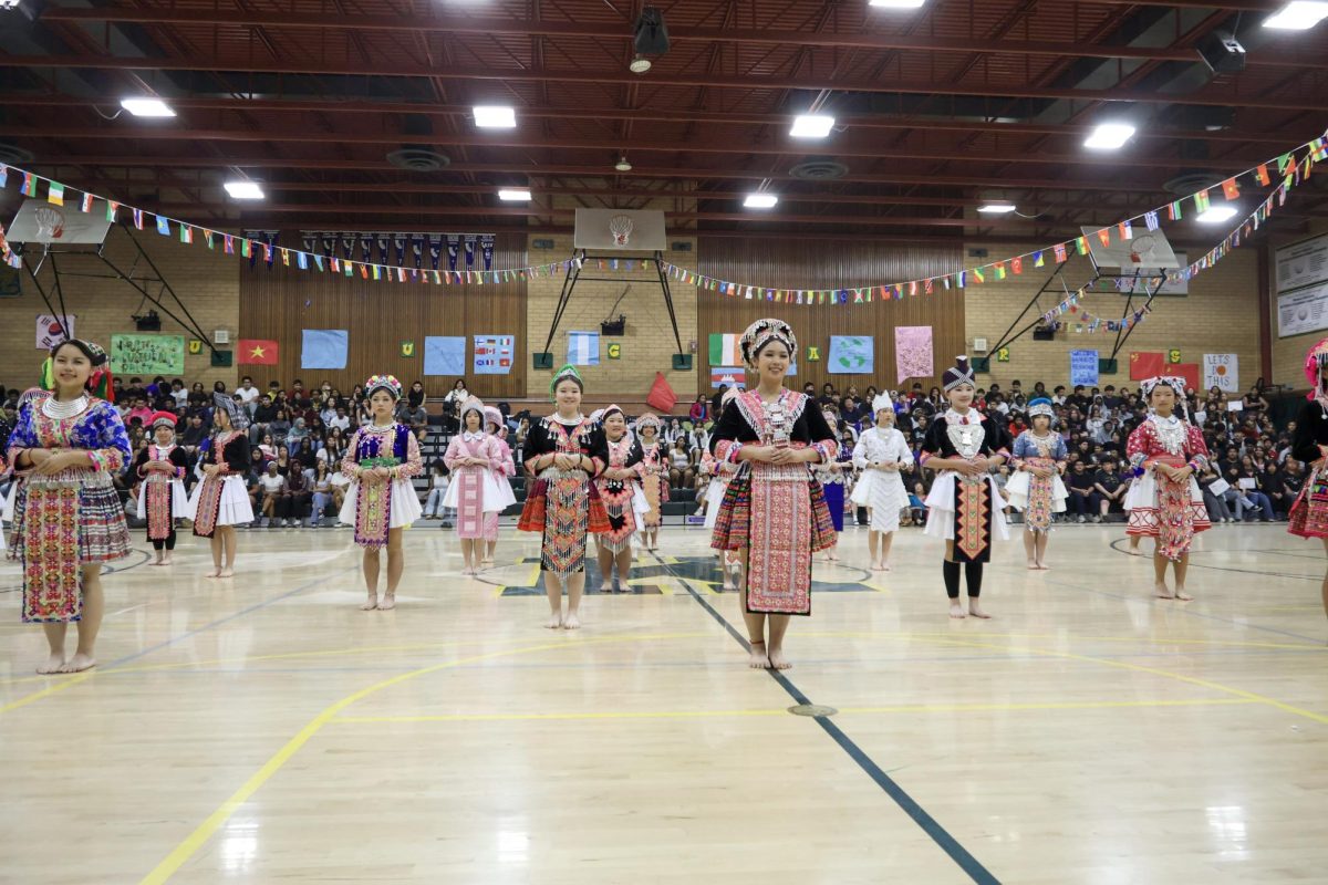 Hmong club performing at the Multicultural rally on Friday March 20 at the Kennedy gym. This performance was in their traditional clothing.