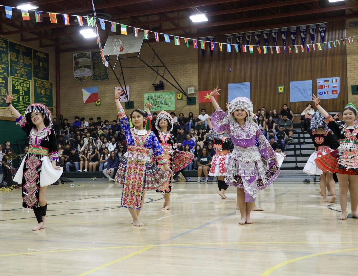 Hmong club performing at the Multicultural rally on Friday March 20 at the Kennedy gym. The performance encompassed a traditional Hmong dance.